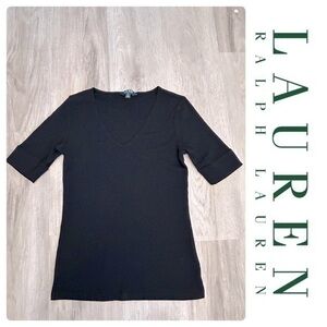 LAUREN Ralph Lauren women’s black vneck tee shirt top. 100% cotton. Like new